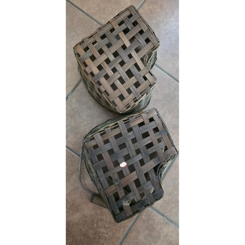 Vintage Heart Shaped Baskets Wood Metal Handle 2pc Woven Weaved Cottage‎